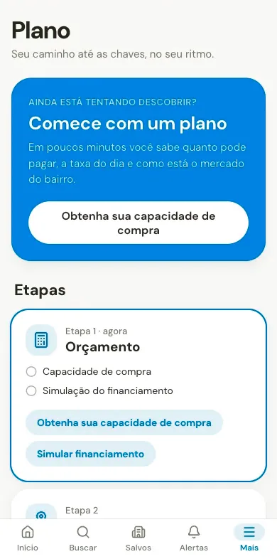 Plano de compra no app do cliente